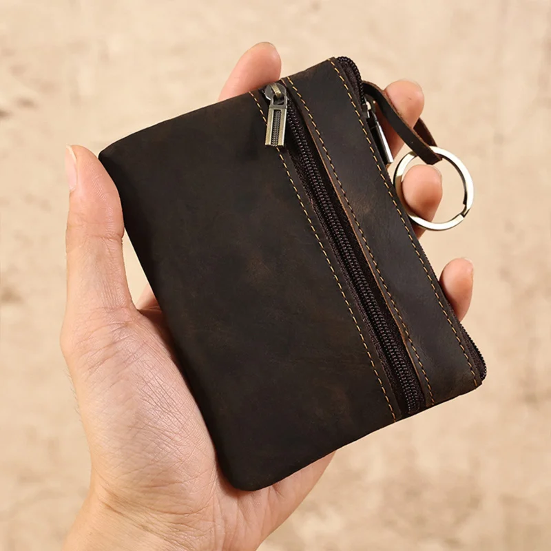 

Vintage PU Leather Men Coin Purse Zipper Coin Wallet Retro Key Holder Small Money Bag Clutch Bag Short Cash Change Wallet