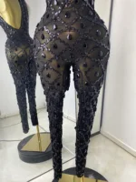Women Rhinestones Sequines Mesh Bodycon Jumpsuits Sexy Special Occassion Nightclub DJ Dancer Stage Costumes Evening Club Dress - Image 6
