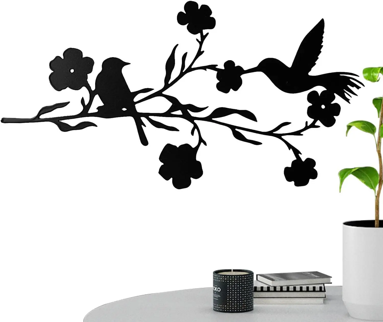 

Hello Young Black Leaves and Flowers Metal Birds Home Decoration Wall Art Decor Home Garden Indoor Outdoor Sculpture with Branc