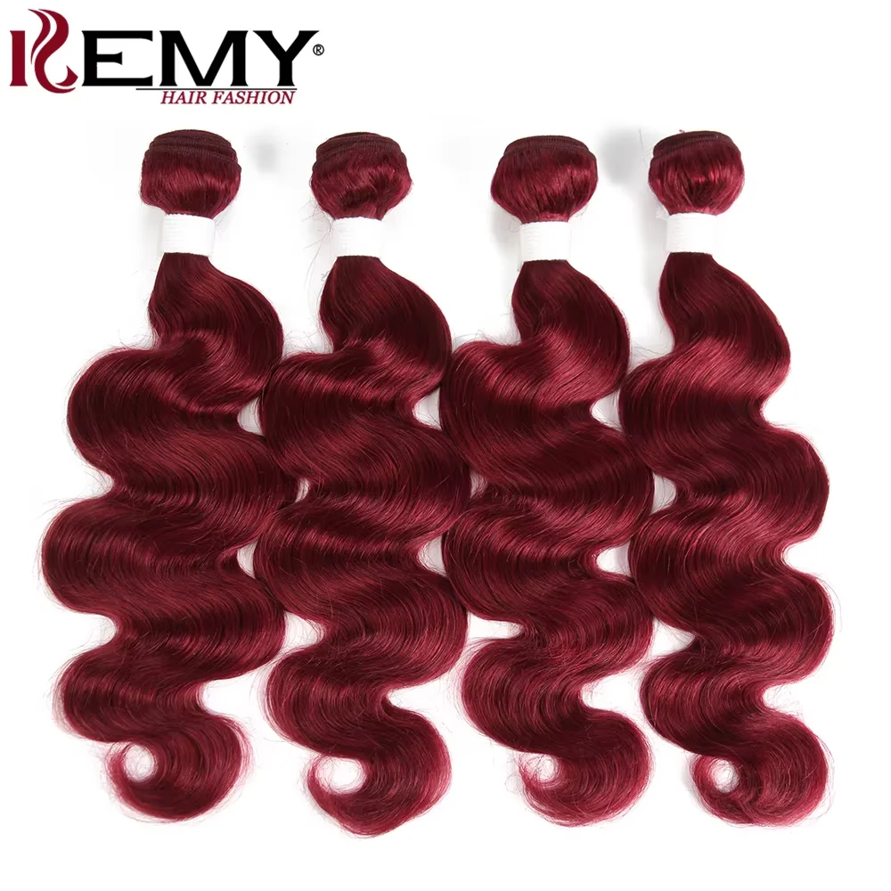 Brazilian Body Wave Human Hair Bundles 99J/Burgundy Red Colored Human Hair Weave Bundles 8-26 Inch Remy Extension 3/4PCS