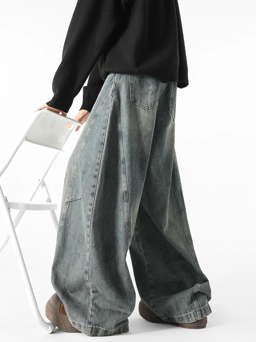 Loose Men's Hiphop Design Wide Leg Jeans Knife  Waed Casual Straight Leg Jeans Teenagers Autumn Faion Trend
