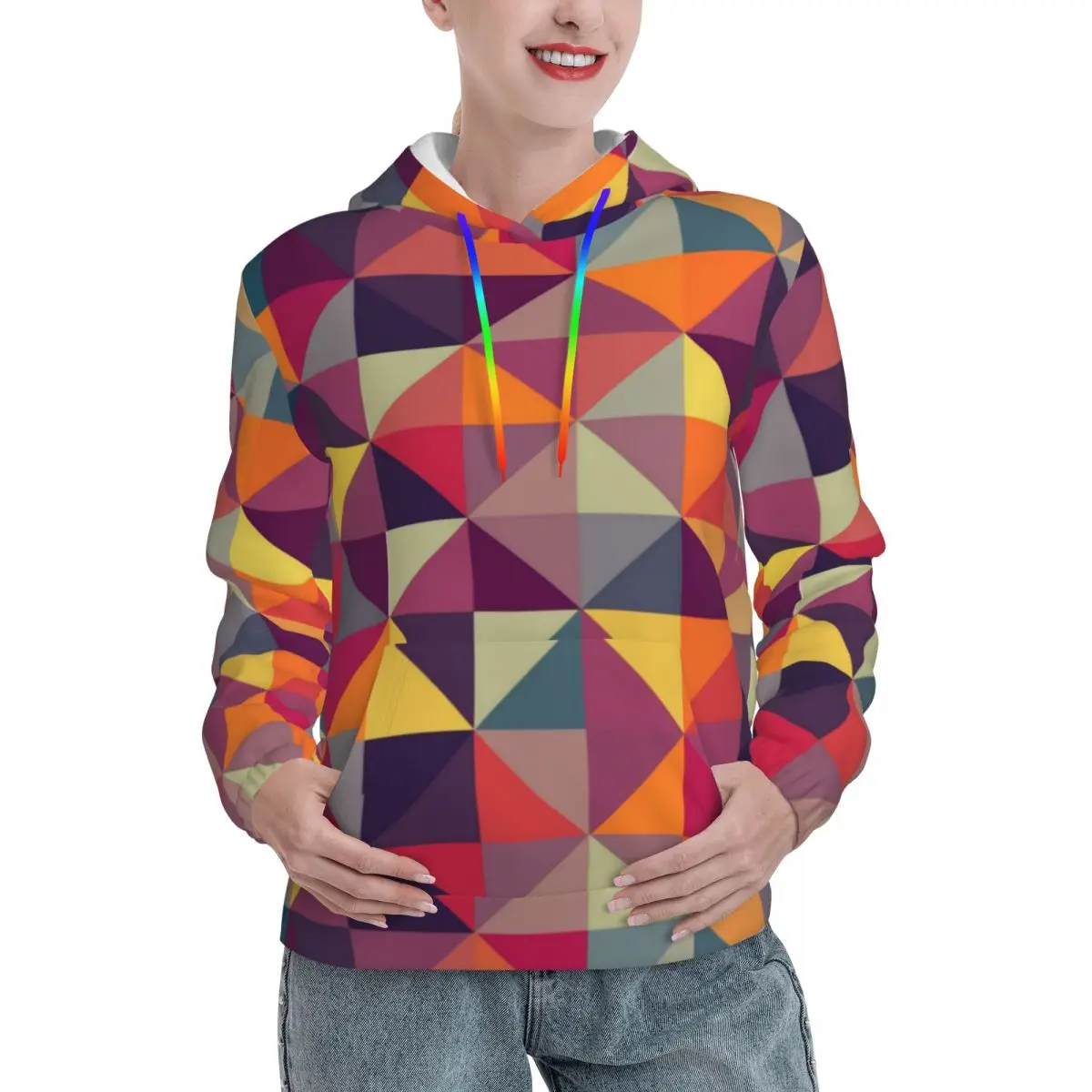 

Geo Print Casual Hoodies Colorful Triangle Harajuku Hooded Shirt Autumn Long-Sleeve Oversized Pullover Hoodie Birthday Present