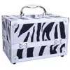 SM-2176  Zebra Aluminum Makeup Train Case Jewelry Box Cosmetic Organizer with Mirror - 9x6x6 1