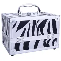 SM-2176  Zebra Aluminum Makeup Train Case Jewelry Box Cosmetic Organizer with Mirror - 9x6x6 1
