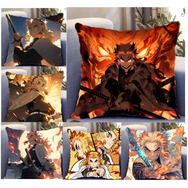 

Pillow Cover Anime Rengoku Kyoujurou Cushion Cover Demon Slayer Cartoon Character Pillow Case Party Decor Gift DF1624