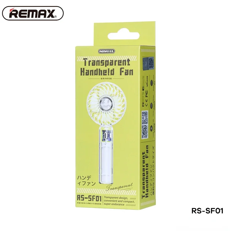 REMAX RS-SF01 USB Rechargeable Mini Fan Portable Hand Fan Outdoor Air Cooler Table fan Transparent Mute Charging Student Gift