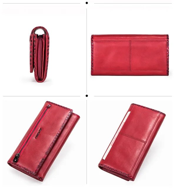 HIMI Wallet for Women Large Capacity RFID Blocking Leather Wallet with  Zipper and Wristlet Phone Clutch (Wine Red)