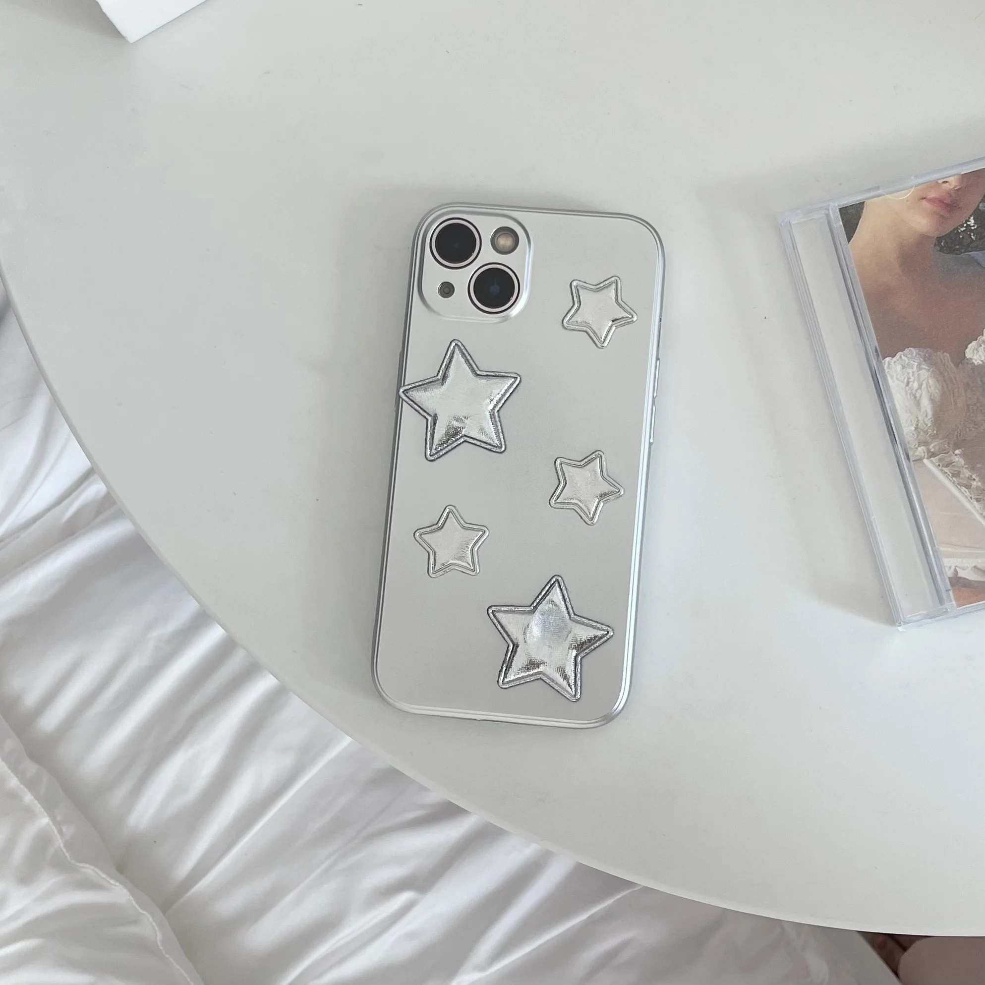 Custodia Coreana Ins Silver 3D Stars Per Iphone 14 13 Pro Max Plus Cover Posteriore Per 12 11 Pro Max X Xs Maxcapa