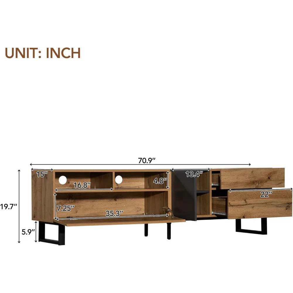 Modern TV Stand with 3 Cabinets & Open Shelves, Minimalist Wooden Entertainment Center for TVs Up To 80”, Sturdy TV Console 5