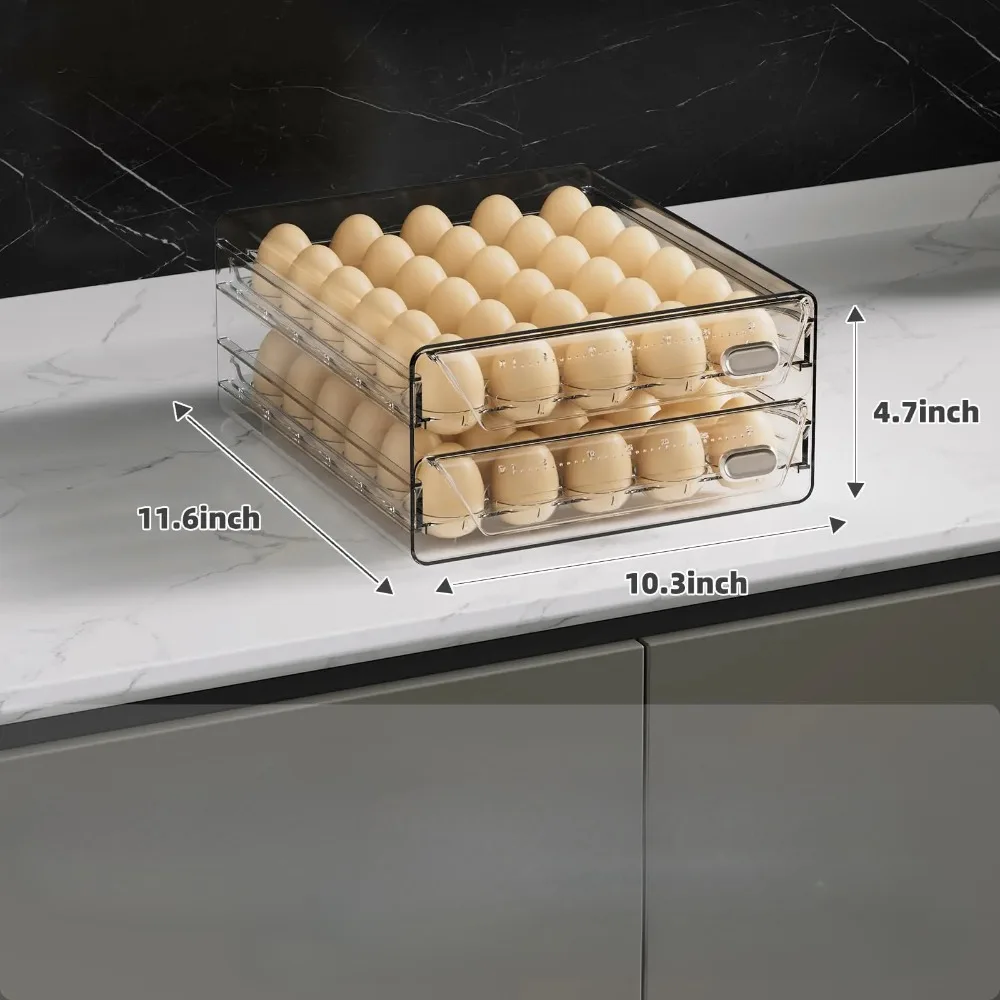 Clear 60 Egg Container for Refrigerator, Egg Holder for Fridge,Stackable Eggs Storage Container, Egg Fresh Storage Box Tray 2