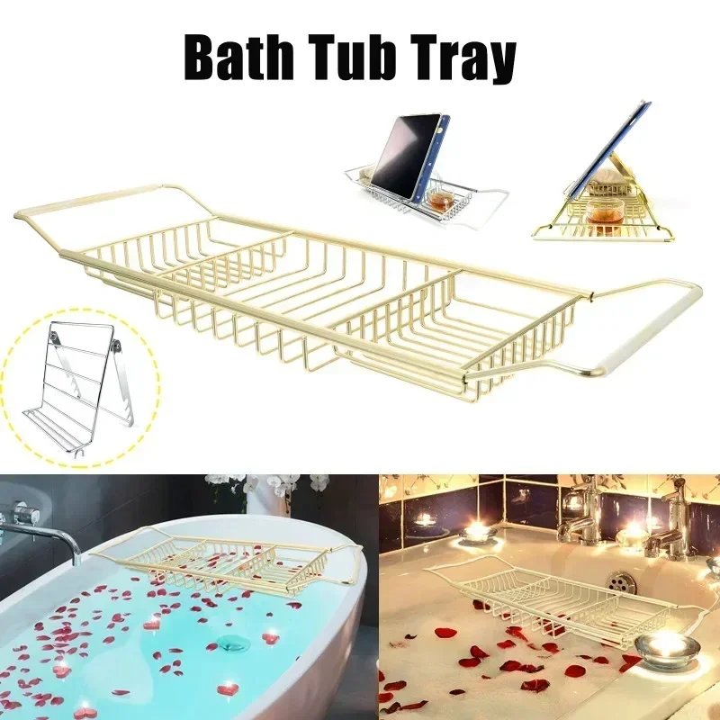 Laptop Stand Wire Bath Tub Tray Stainless Bathtub Tray Expandable Bath Table Shelf Over Tub Racks Optional Gold/Silver