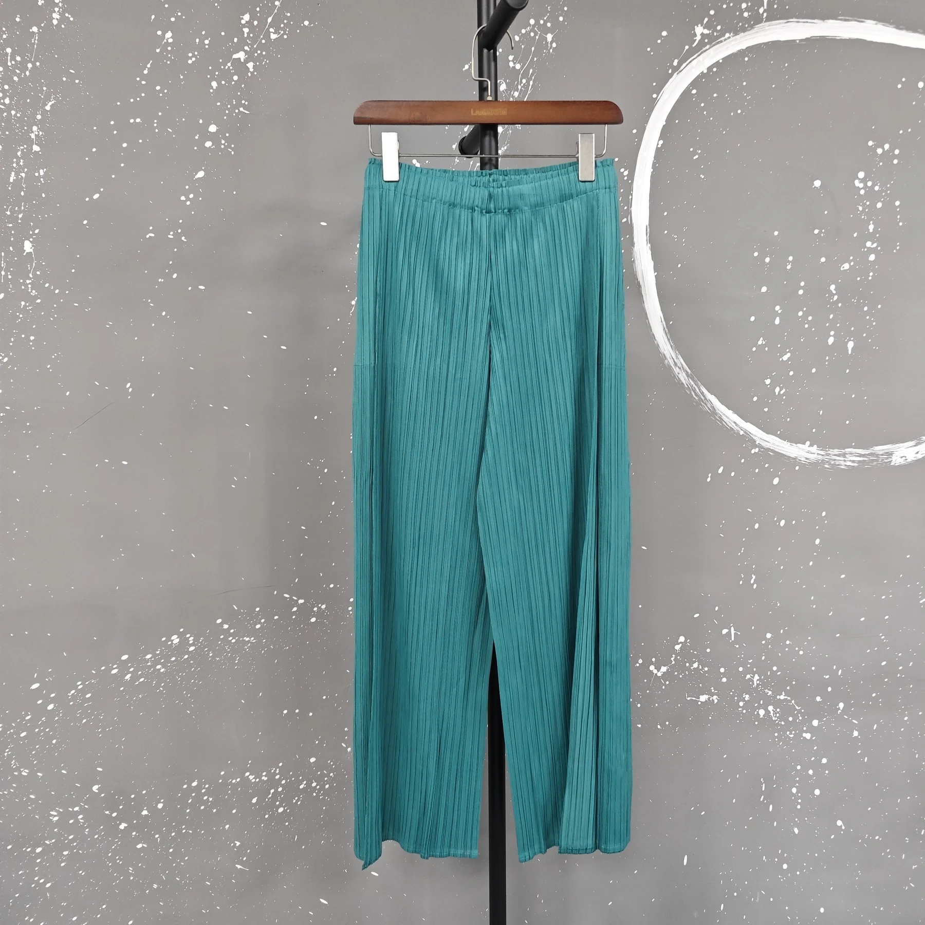 LANMREM patchwork design women's Pleated trousers elastic High Waisted Draped Straight Wide Leg Pants 2025 chic new 2DB3871
