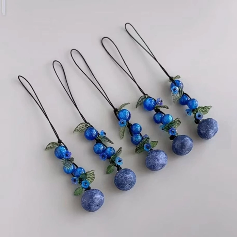 Blueberry Beaded Fruit Pendant Keychain and Charm