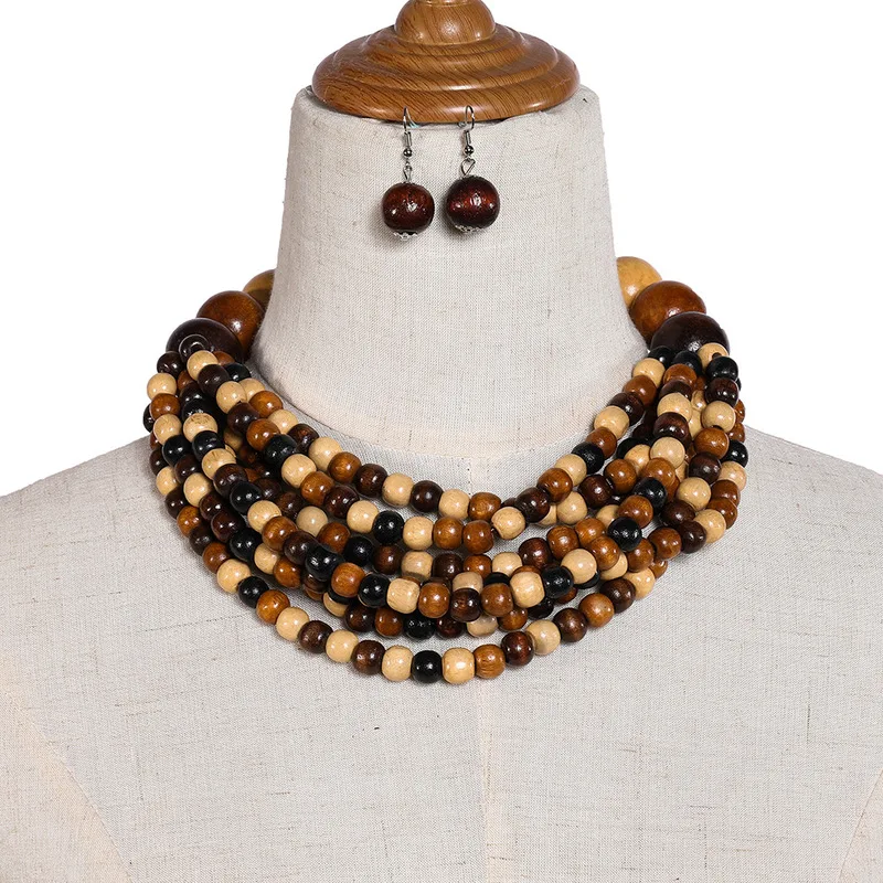 African Ethnic Style Colorful Necklace Multi Layered Clavicle Chain Choker Earring Set Jewelry For Women Birthday Christmas Gift