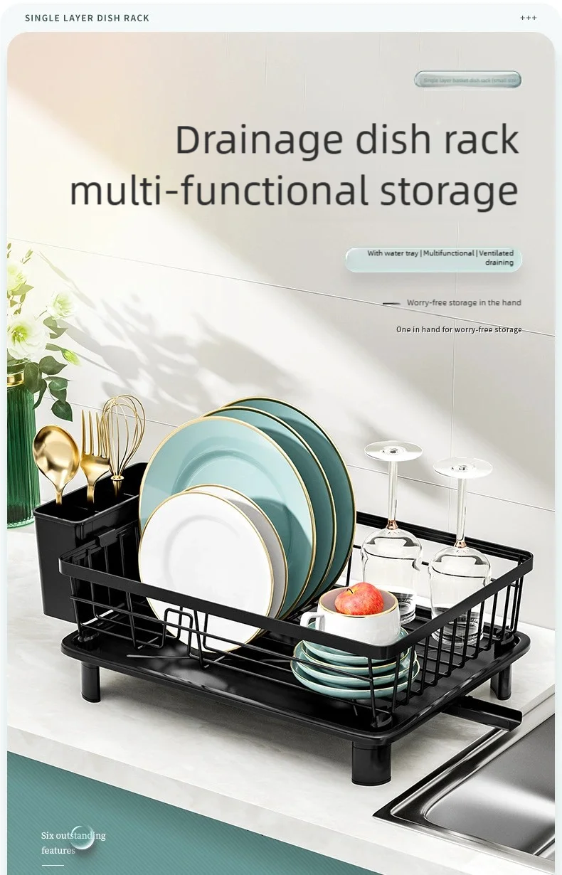 Description Picture 2 of itemKitchen Dish Rack Dinnerware Drying Rack Chopsticks and Cutlery Storage Rack Household Multifunctional Countertop Shelf Drainer