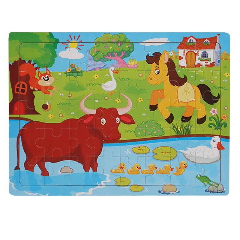 Kids' Educational Wooden Cartoon Animal & Vehicle 3D Puzzle Set - 40 Pieces