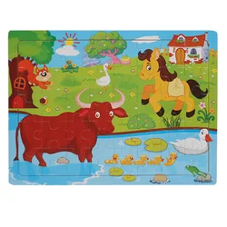 Kids' Educational Wooden Cartoon Animal & Vehicle 3D Puzzle Set - 40 Pieces (Multicolor)
