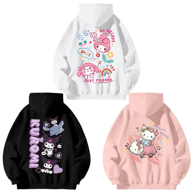 

Милые детские повседневные толстовки с аниме Sanrioed My Melody Kuromi Hellokittys Kawaii Хлопок Свободный теплый пуловер худи детская одежда