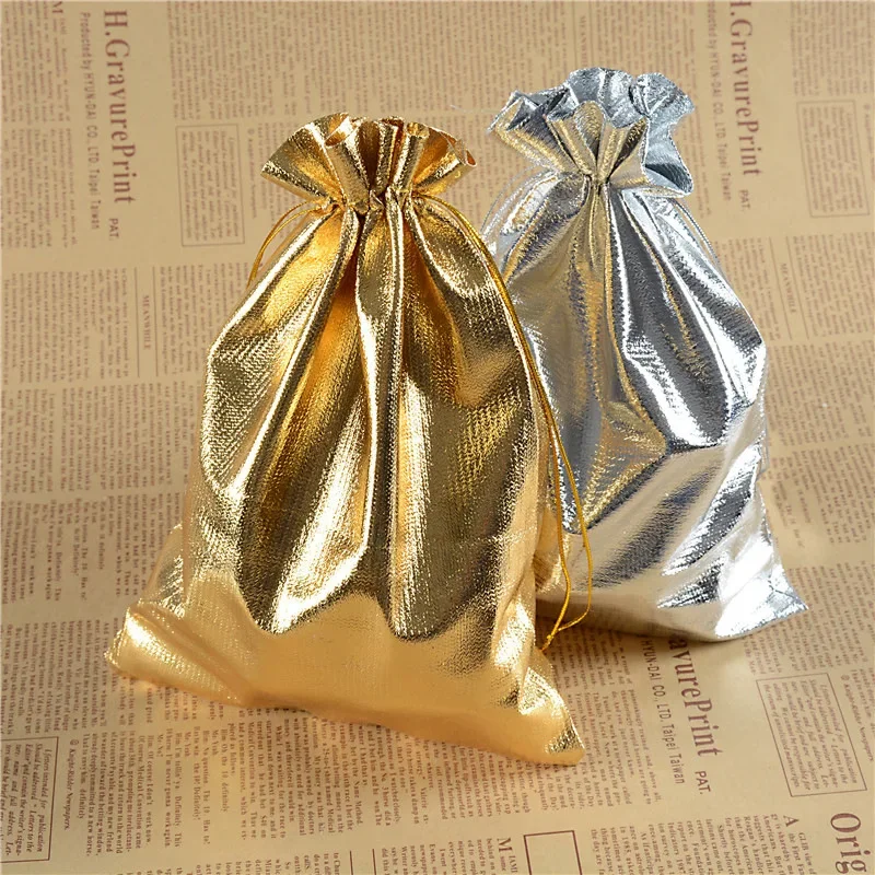 10 stücke Silber/Goldfarben Geschenkt üte verstellbare Schmuck verpackung Kordel zug Samt tasche Hochzeits feier Geschenk Baumwoll taschen Beutel 9 Größe