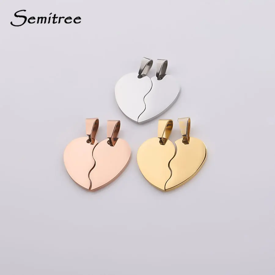 Semitree 2 Pcs/Set Fashion Couple Necklace Pendant Stainless Steel Broken Heart Bracelet Charms Pendants for Jewelry Making Bulk