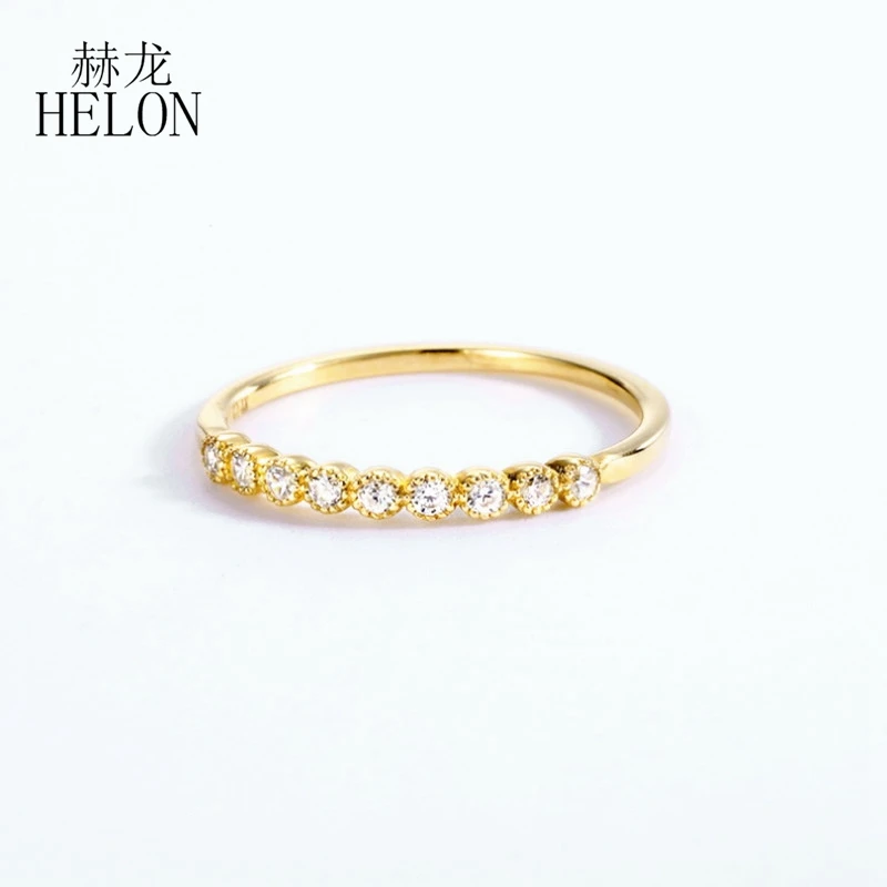 

HELON Solid 18K Yellow Gold Round VVS/DEF Lab Grown Diamond Moissanite Engagement Wedding Ring Women Trendy Jewelry