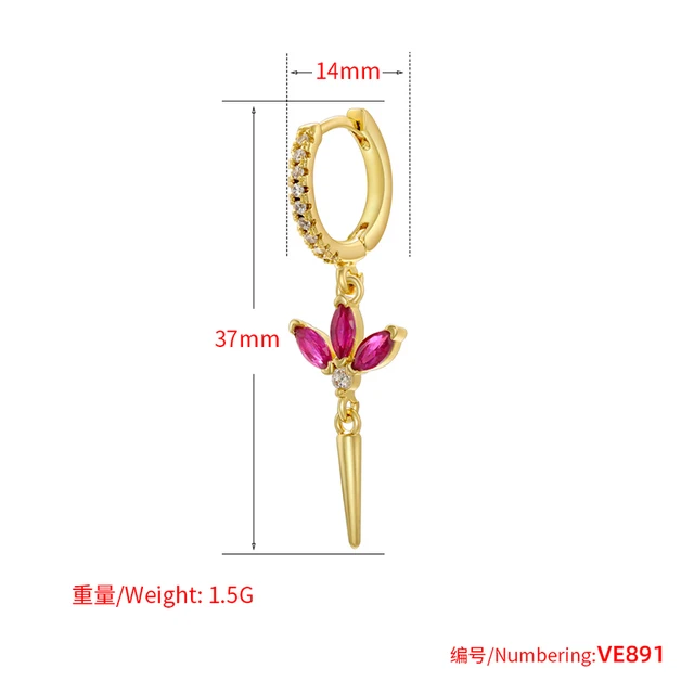 ZHUKOU gold color Flower drop earrings Korean temperament Long dangle Earrings for women small hoop earrings wholesale VE891 6