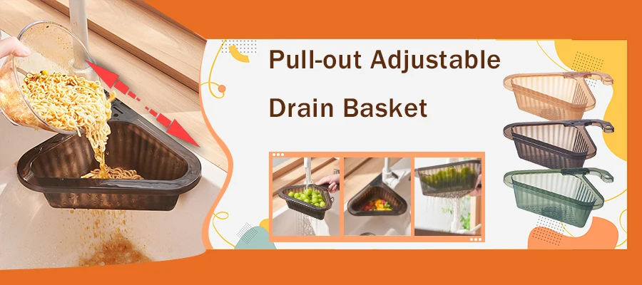 Description Picture 4 of itemHome Storage Drain Basket Kitchen Sink Holder Adjustable Soap Sponge Hanging Drain Basket Bag Kitchen Accessories