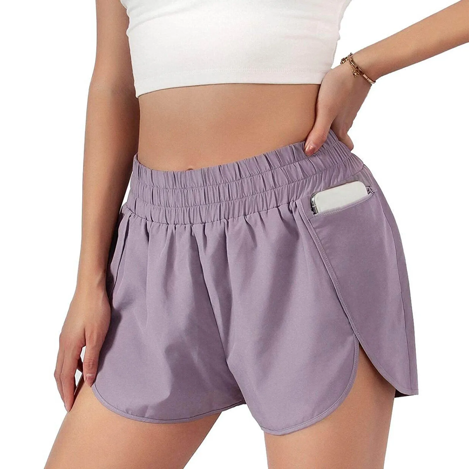 Sports Shorts Yoga Shorts Compression Shorts Elastic Workout High Waist Shorts Running Yoga Fake Women Athletic Shorts Quick Dry Fitness Breathable