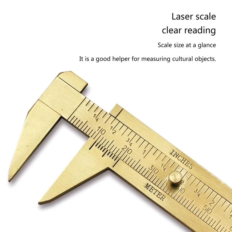 버니어 캘리퍼스 구리 합금 보석 및 보석 측정을위한 미니 황동 슬라이딩 포켓 캘리퍼스 금속 더블 스케일