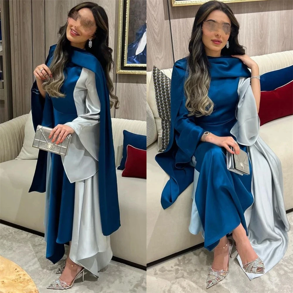 

Платье женское вечернее атласное с драпировкой, элегантное белое с воротником, в стиле звезд, для выпускного вечера, голубое