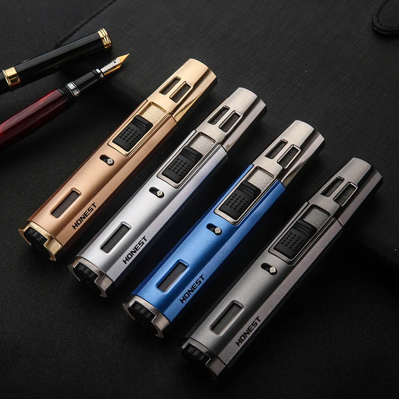 HONES Written Test Cross Double Straight Blue Fire Inflatable Cigar Moxibustion Lighter Metal Lock Fire Small Spray Gun