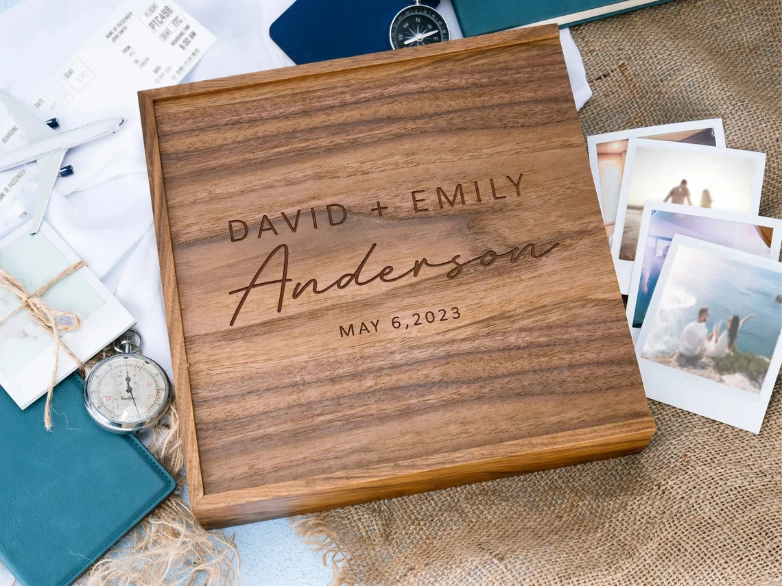 16.9cm Wooden Unfinished Storage Box for photos photograph souvenir Jewelry Baby Gift Box Walnut Decor Wood Wedding Gift Boxes 6