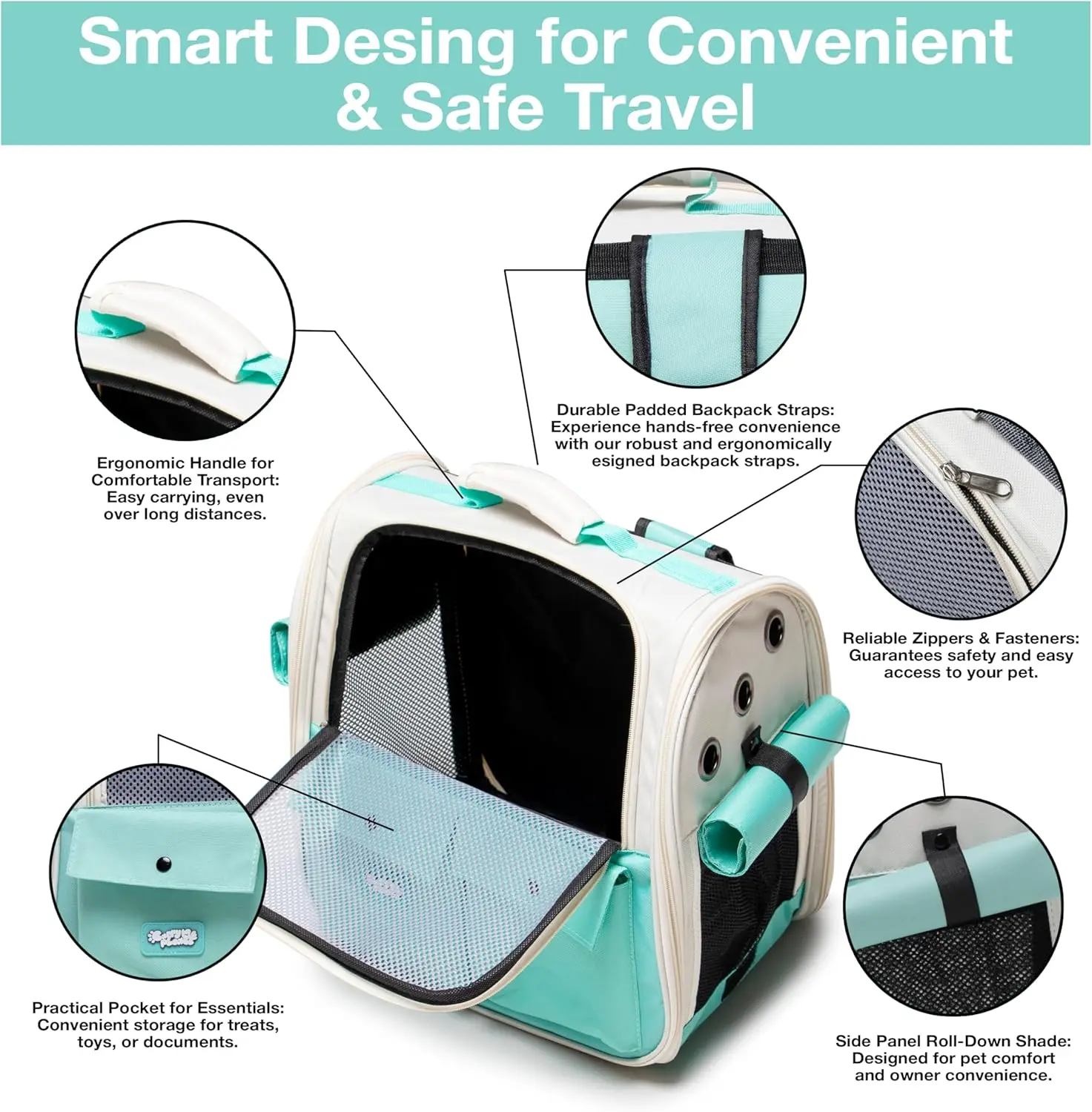 Teal Airline-Approved Backpack Pet Carrier – Travel Bag for Cats & Small Dogs (Up to 22 lbs)