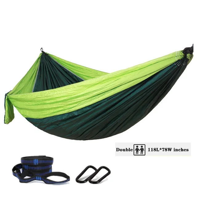 Oversized Double Camping Hammock,Portable Tree Straps Hammock ,210T Nylon Travel Hammock, Lightweight Parachute Hammocks Light green and gree
