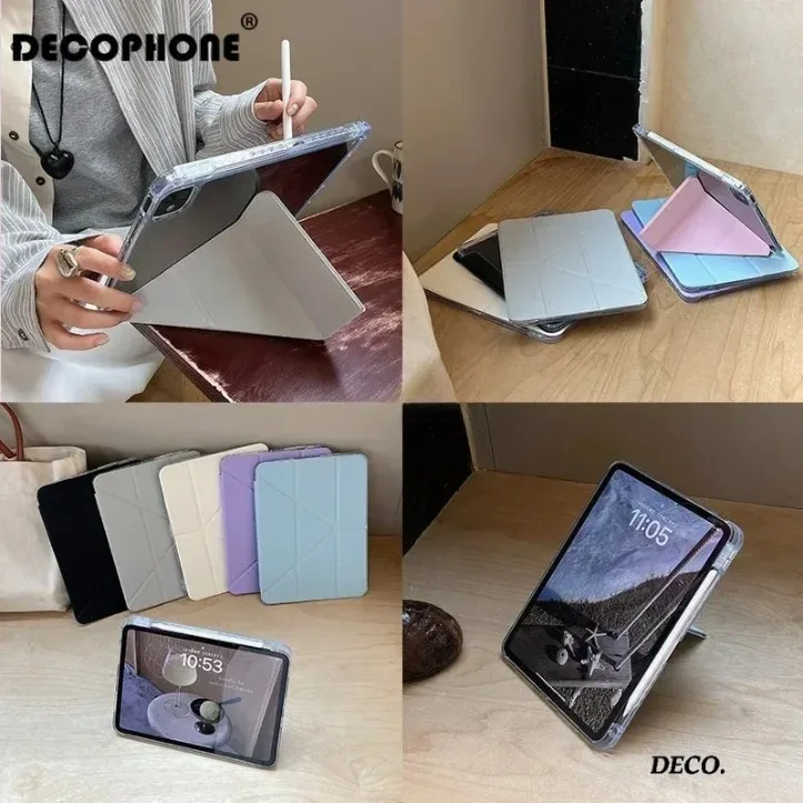 Pink Grid Cute Dog Tablet Case, Multi-Foldable Design