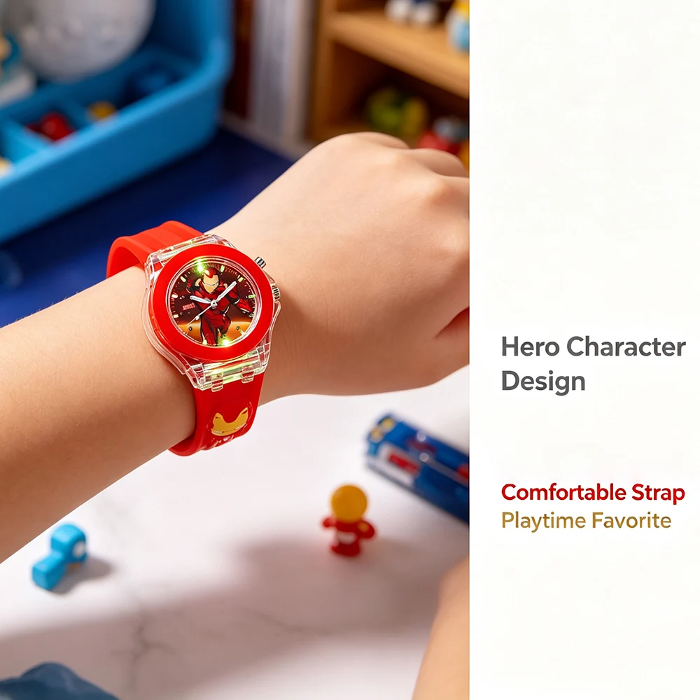 3D Spiderman Kids' Flashlight Watch – Cartoon Character Quartz Clock