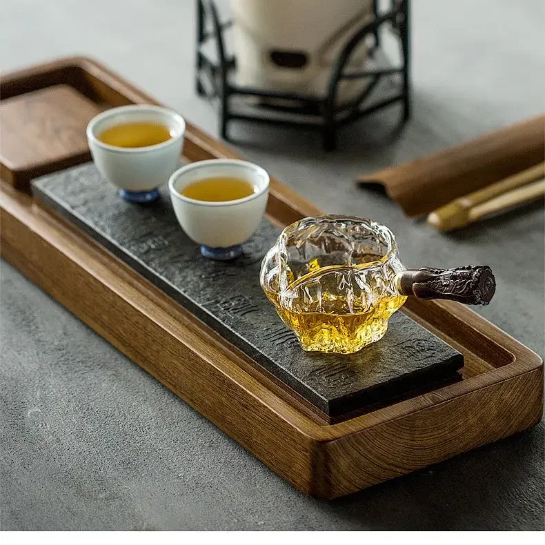 Glass Tea Serving Pitcher Decanter, Wooden Handle, Chinese Gongfu Chahai Tea Pitcher Glass Tea Cup Coffee Milk Pot