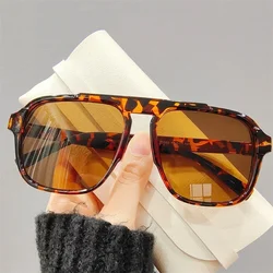 Men's Vintage Oversized Sunglasses - Classic Sport Design with UV400 Protection (Leopard - Tea)