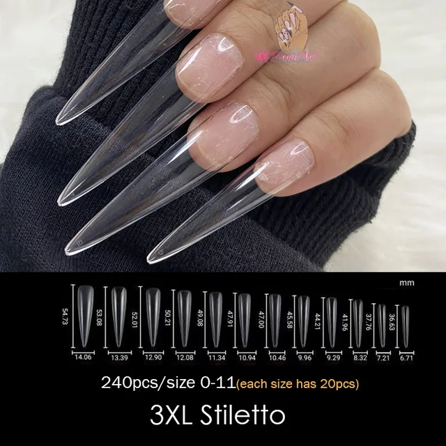 Gel Nails Extension System Full Cover Sculpted Clear Stiletto Coffin False Nail Tips 240pcs/bag 3XL Stiletto