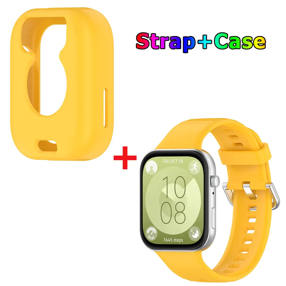Silicone Watch Strap with Protective Case for Huawei Watch Fit 3: All-In-One Band and Screen Protector Combo