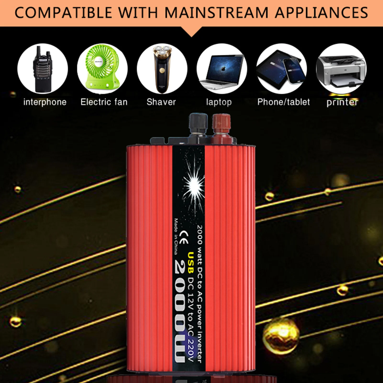 

Solar Power Inverter Modified Sine Wave Power Inverter Dual USB Port 2000W DC 12V to 100V-120V AC Power Inverter for RV Car