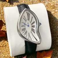 Medieval alien watches melt and twist y2k alien ladies and men Leather strap fashion advanced ins niche design quartz watch - Image 3