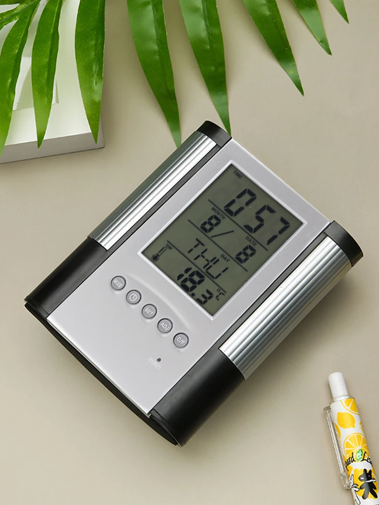 Pen Holder Desk Organizer Pen And Brush Holder Desk Storage Rack Perpetual Calendar Pen Holder Anti Slip Base Date Time Display Temperature Detection Desktop Storage Decorative Clock Pen Holder