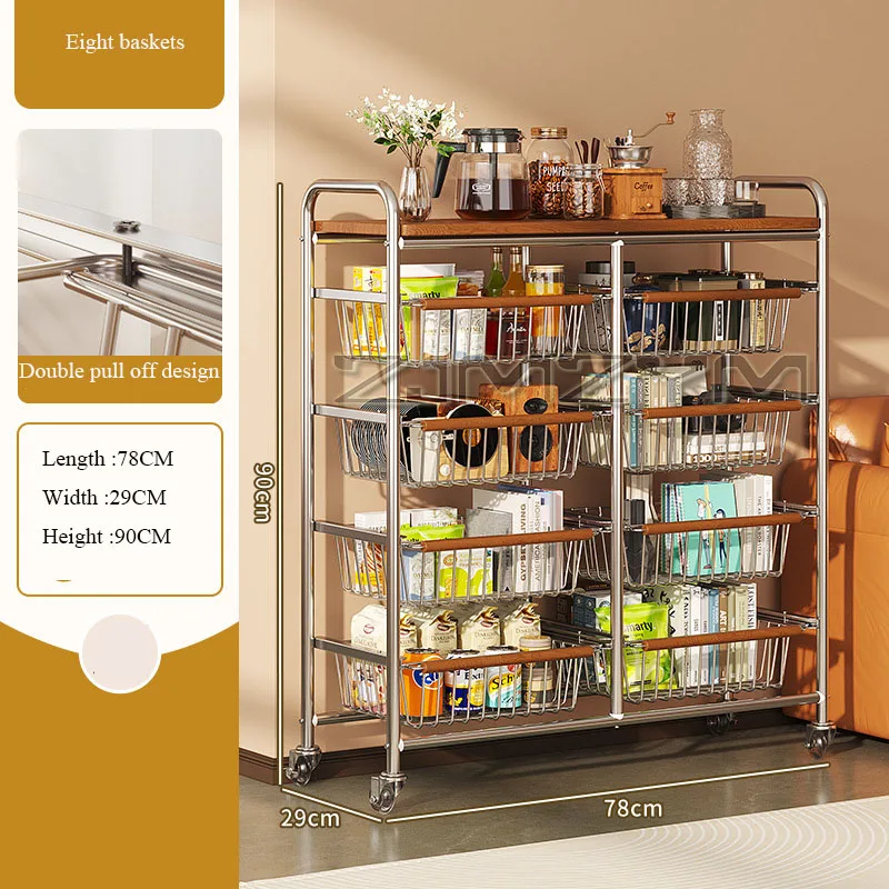 Mobile Kitchen Trolley Medieval Trolley Living Room Snack Storage Rack Home Kitchen Vegetable Wall Shelf Universal Pulley Cart