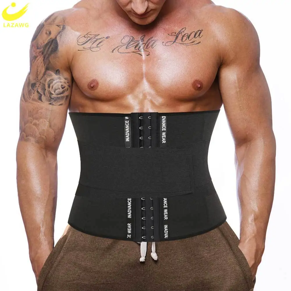 LAZAWG  Men Waist Trainer Weight Loss Belly Belt Waist Cincher Slimming Band Girdles Fat Burner Body Shaper Workout Fitness Gym