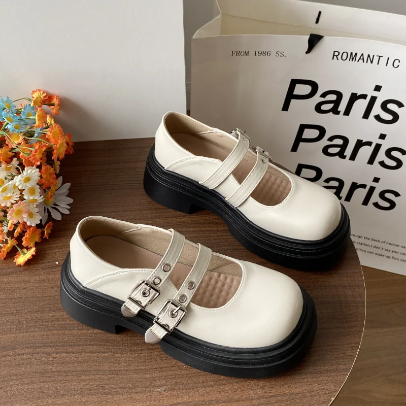 

Женские туфли-оксфорды в стиле ретро, Туфли Мэри Джейн с круглым носком, ремешком с пряжкой, резиновая базовая обувь на плоской подошве, в Стиле Лолита, черные, осень