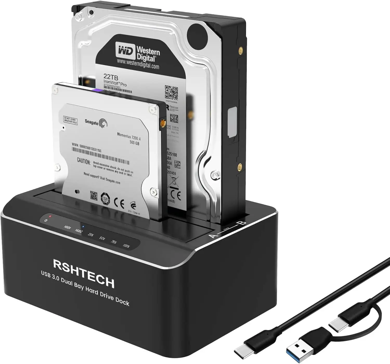 Hard Drive Docking Station Dual Bay Aluminum External 2.5 & 3.5 inch SATA HDD/SSD Enclosure