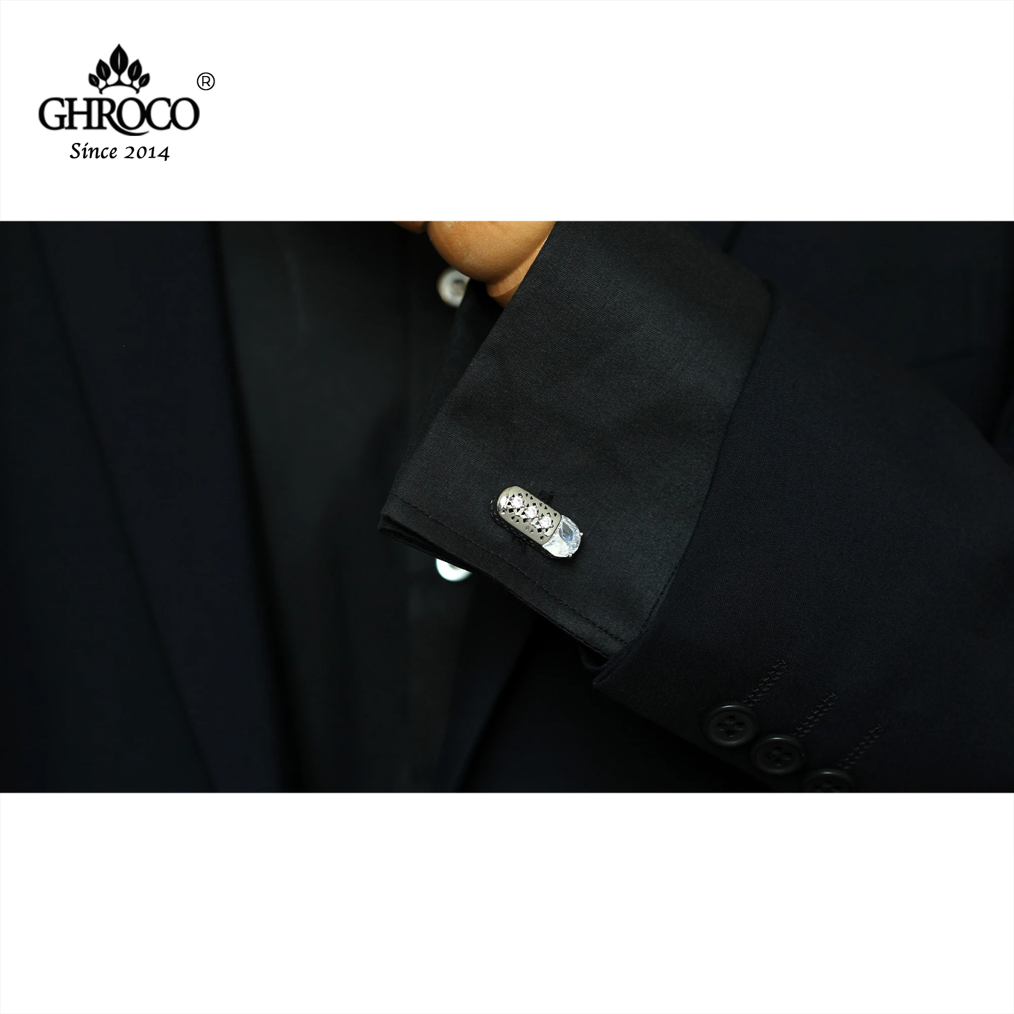 GHROCO High-Quality Exquisite Squae Shaped Zircon Classic French Shirt Cufflinks Fashion Luxury Gift for Business Men & Wedding
