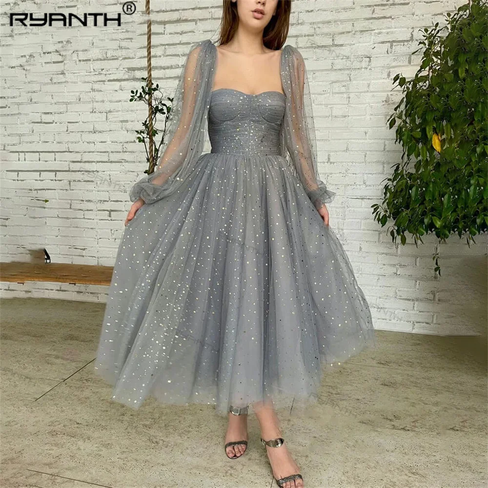 

Sparkly Grey Starry Tulle Prom Dresses with Long Cape Sweetheart A-Line Formal Party Dress 2022 Evening Gowns Celebrity Dress
