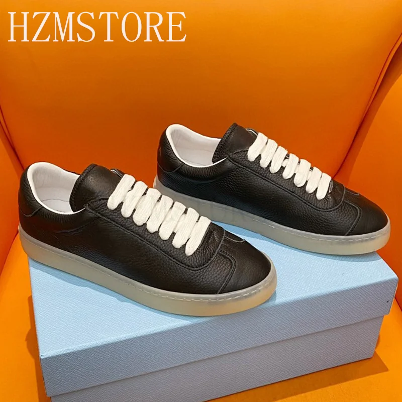

Unisex Casual Shoes Comfort Real Leather Flat Solid Color Lace Up Women Men Sneakers Concise Fashion Running Golf Shoes
